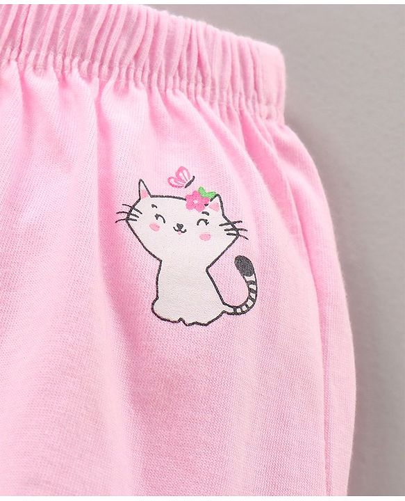 Babyhug 100% Cotton Bloomers Cat Print & Striped Pack Of 5 - Pink Yellow