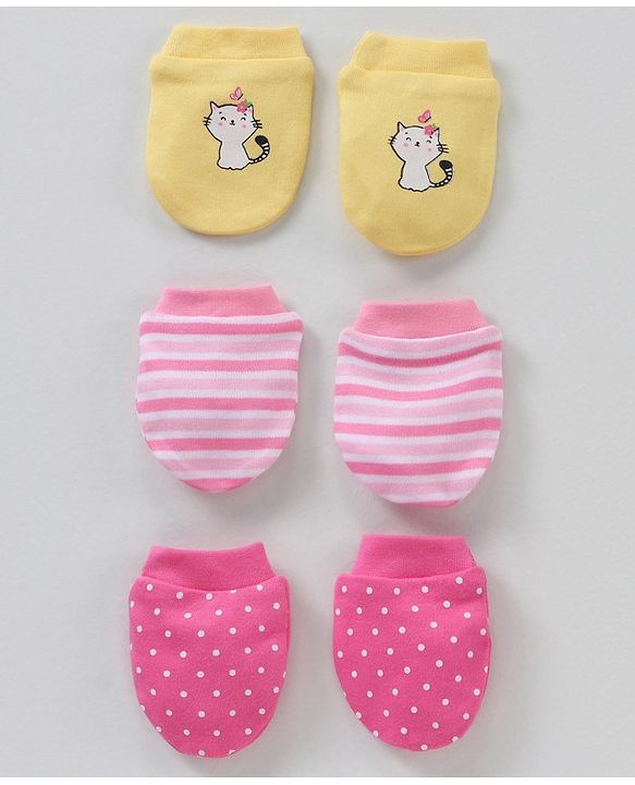 Babyhug 100% Cotton Mittens Set Multi Print Pack Of 3 - Multicolor