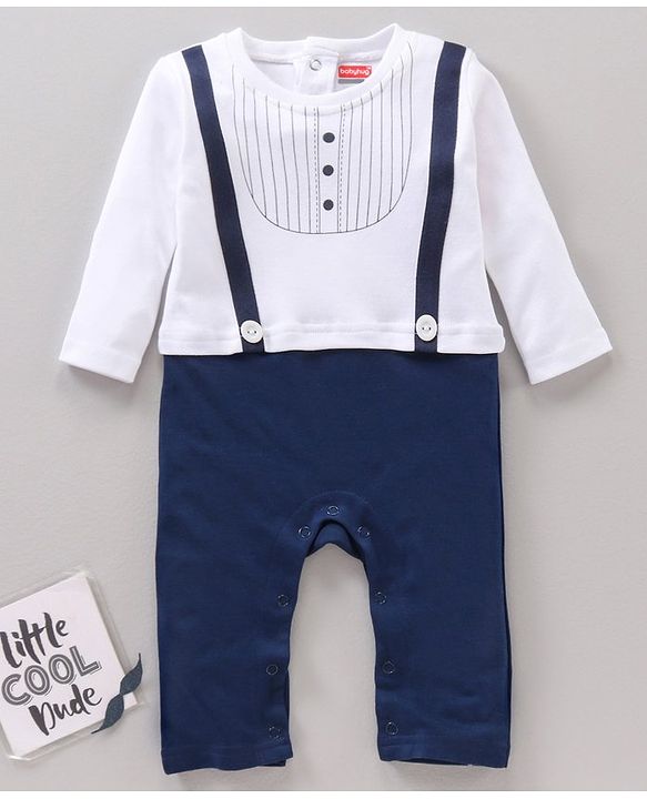 Babyhug Full Sleeves Printed Romper - Navy Blue White