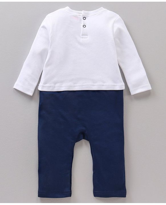 Babyhug Full Sleeves Printed Romper - Navy Blue White