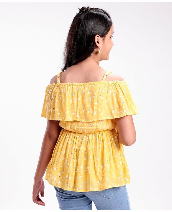 Pine Kids Rayon Sleeveless Crinkle All Over Printed Top - Yellow