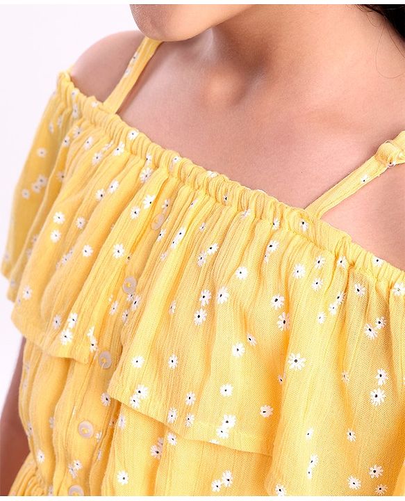 Pine Kids Rayon Sleeveless Crinkle All Over Printed Top - Yellow