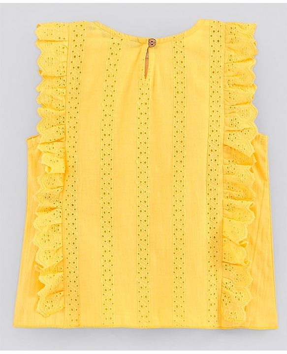 Pine Kids Flutter Sleeves Premium Cotton Schiffli Top - Yellow