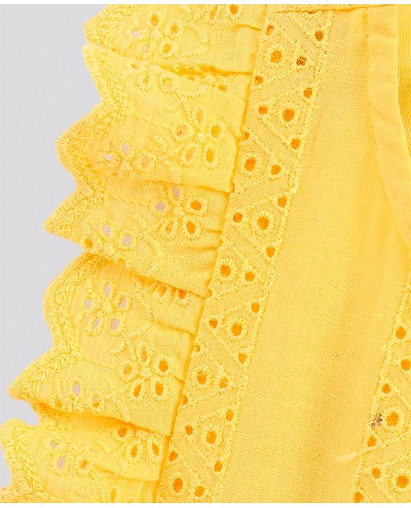Pine Kids Flutter Sleeves Premium Cotton Schiffli Top - Yellow