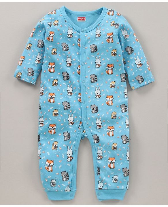 Babyhug 100% Cotton Full Sleeves Fox Print & Striped Rompers Pack Of 2 - Multicolour