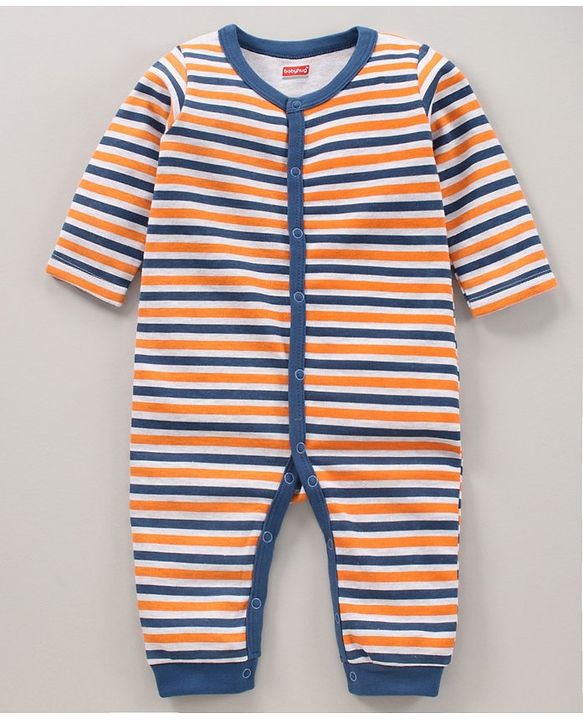 Babyhug 100% Cotton Full Sleeves Fox Print & Striped Rompers Pack Of 2 - Multicolour