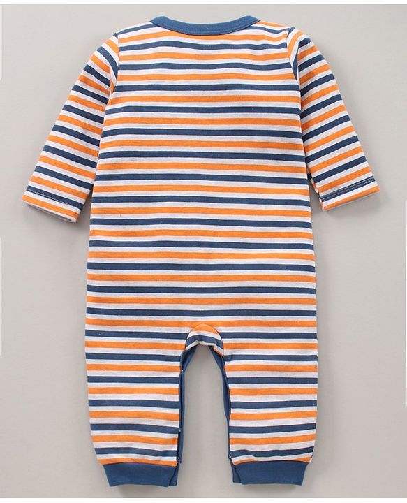 Babyhug 100% Cotton Full Sleeves Fox Print & Striped Rompers Pack Of 2 - Multicolour