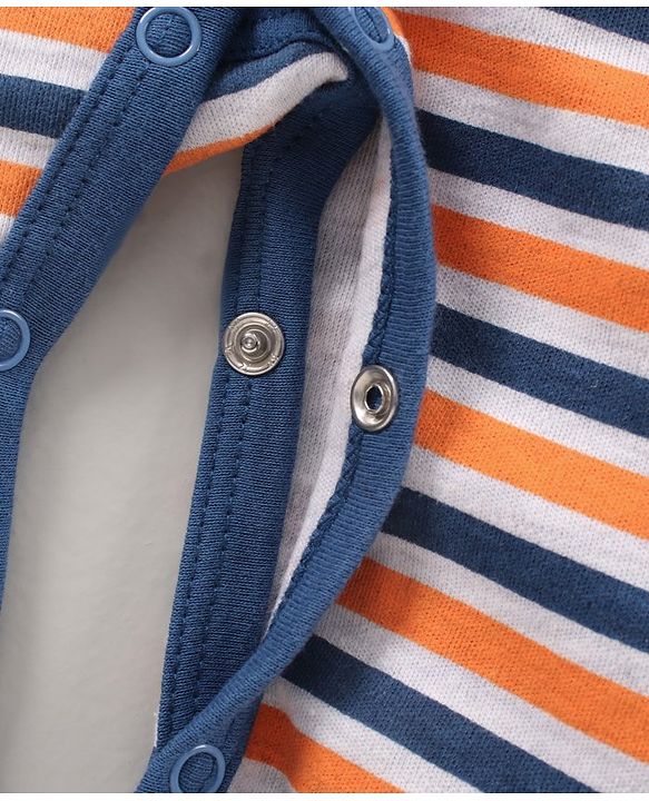 Babyhug 100% Cotton Full Sleeves Fox Print & Striped Rompers Pack Of 2 - Multicolour