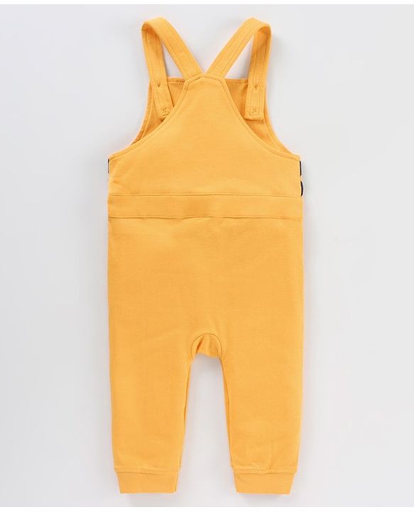Babyhug Half Sleeves Dungaree Style Romper With Inner Tee Stripe Print - Yellow