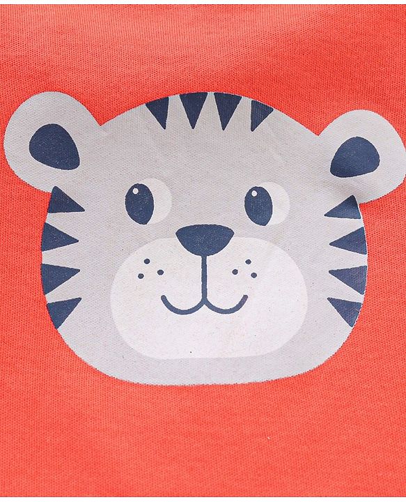 Babyhug Half Sleeves T-Shirt & Hooded Jacket With Joggers Tiger Print - White Orange Blue
