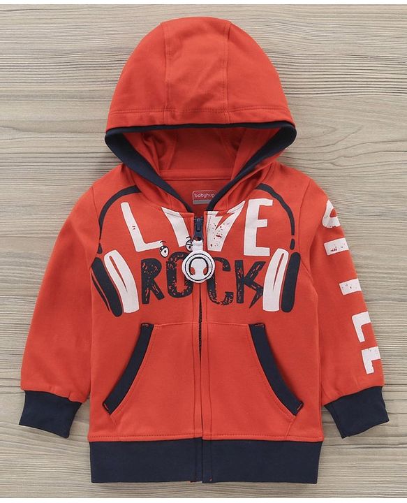 Babyhug Half Sleeves T-Shirt & Hooded Jacket With Joggers Text Print - Orange Navy Blue