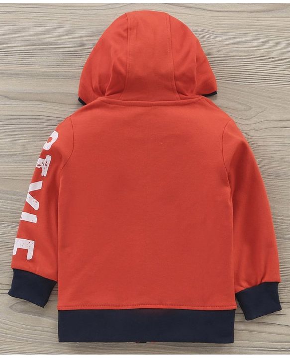 Babyhug Half Sleeves T-Shirt & Hooded Jacket With Joggers Text Print - Orange Navy Blue