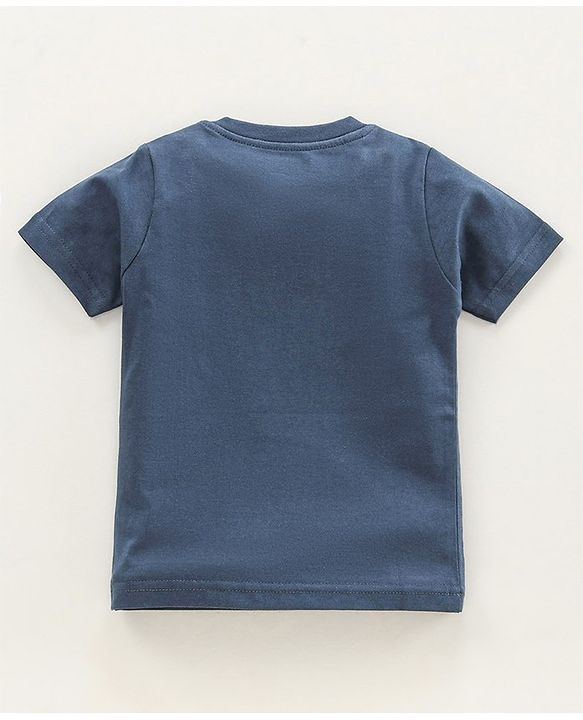 Babyhug Half Sleeves Cotton Solid T-Shirt with Logo - Navy
