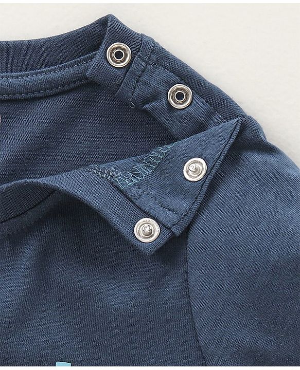 Babyhug Half Sleeves Cotton Solid T-Shirt with Logo - Navy