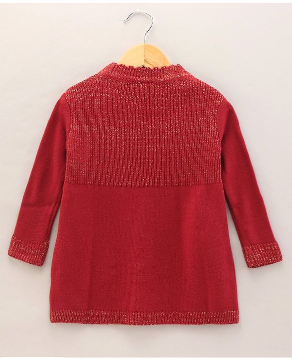 Babyhug Full Sleeves Solid Woollen Dress Sequin Design - Red