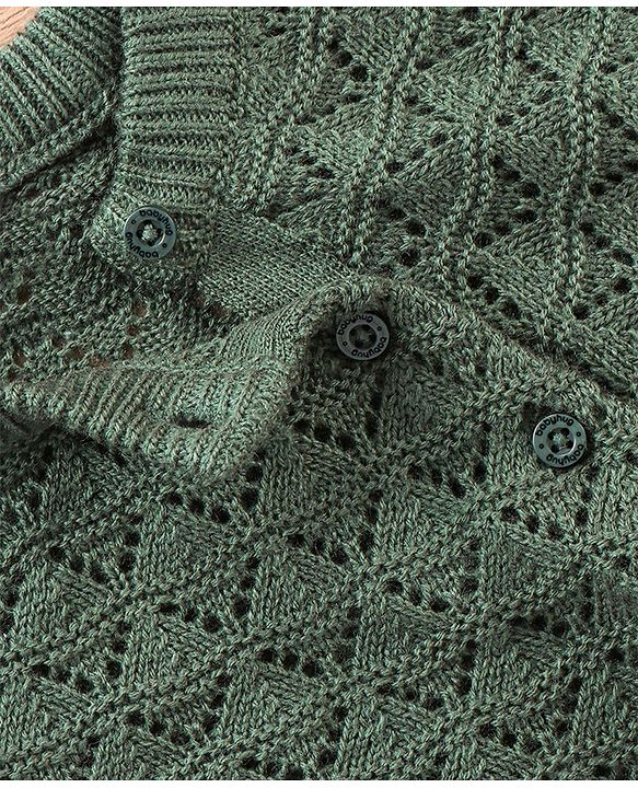 Babyhug Full Sleeves Knitted Romper Solid Textured - Olive Green