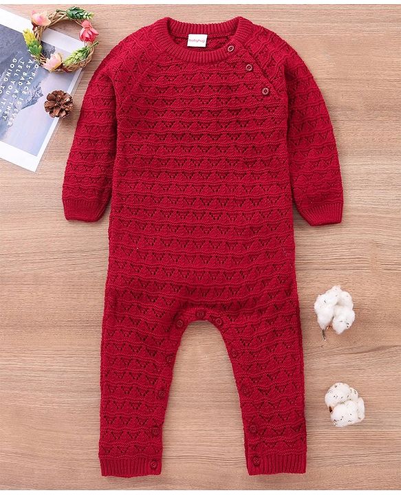 Babyhug Full Sleeves Romper Solid Textured - Red