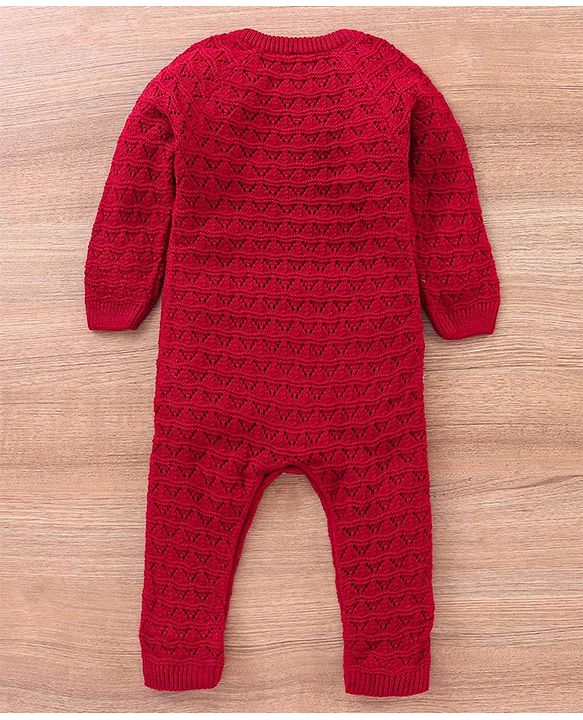 Babyhug Full Sleeves Romper Solid Textured - Red