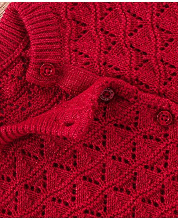 Babyhug Full Sleeves Romper Solid Textured - Red