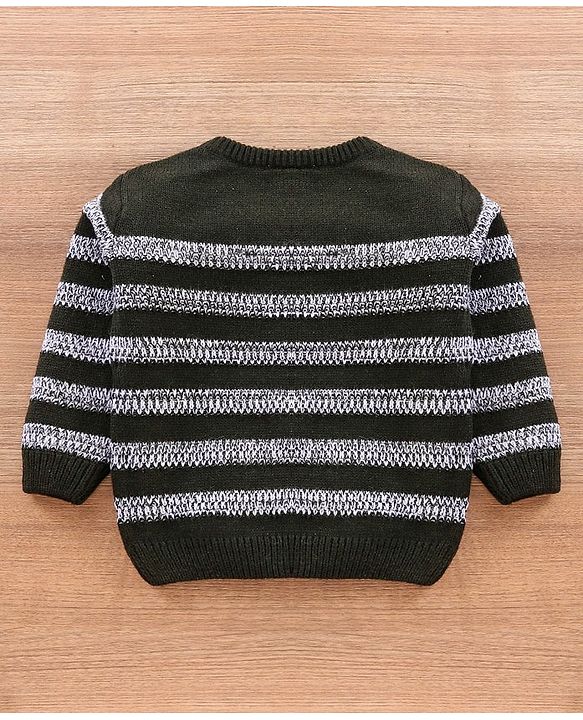 Babyhug Full Sleeves Striped Pullover - Olive