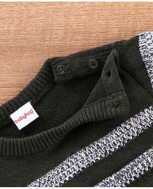 Babyhug Full Sleeves Striped Pullover - Olive