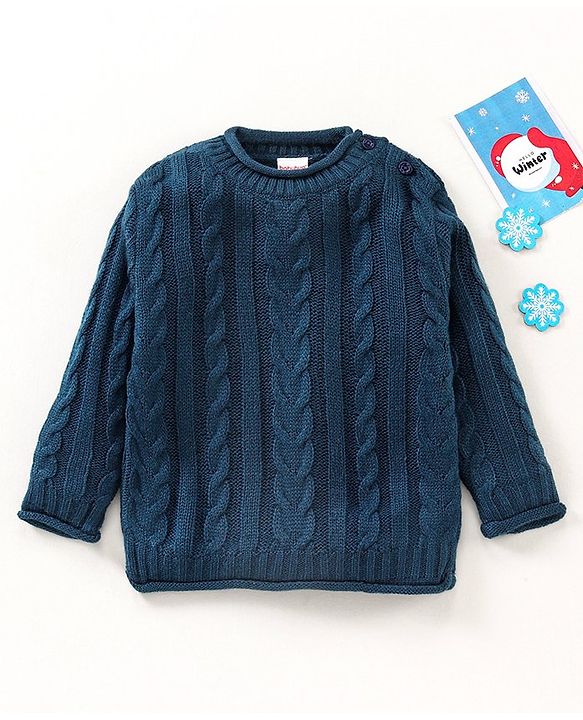 Babyhug Full Sleeves Knit Pullover Cable Knit Sweater - Navy Blue