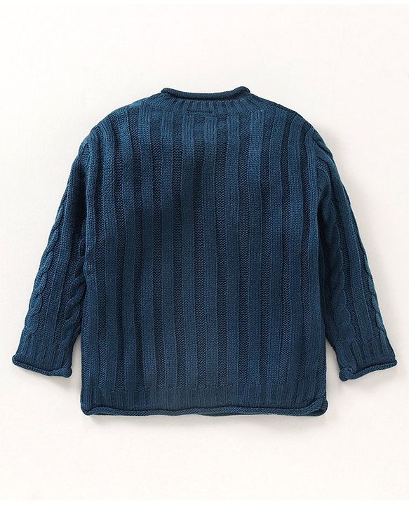 Babyhug Full Sleeves Knit Pullover Cable Knit Sweater - Navy Blue
