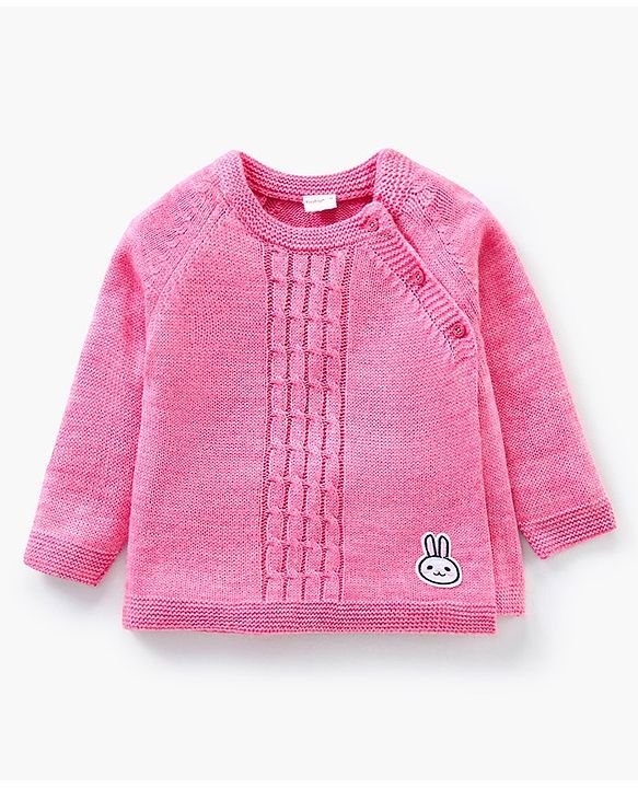 Babyhug Full Sleeves Baby Sweater Set With Cap Bunny Patch- Pink