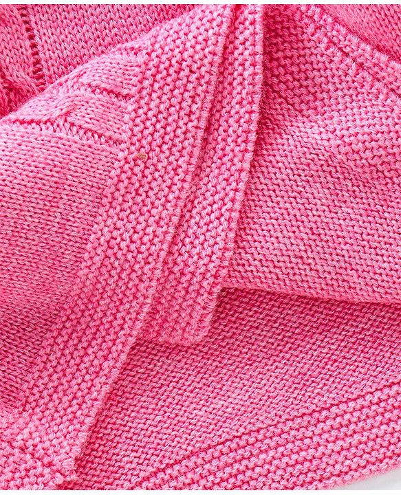 Babyhug Full Sleeves Baby Sweater Set With Cap Bunny Patch- Pink