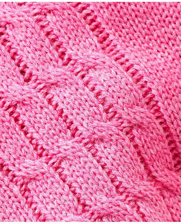Babyhug Full Sleeves Baby Sweater Set With Cap Bunny Patch- Pink