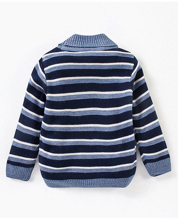 Babyhug Full Sleeves Sweater Stripes Design & Panda Patch- Navy Blue