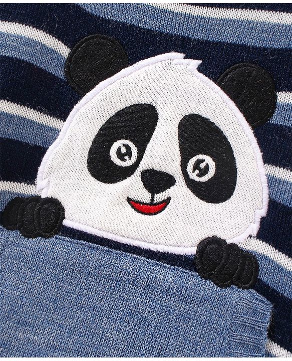 Babyhug Full Sleeves Sweater Stripes Design & Panda Patch- Navy Blue