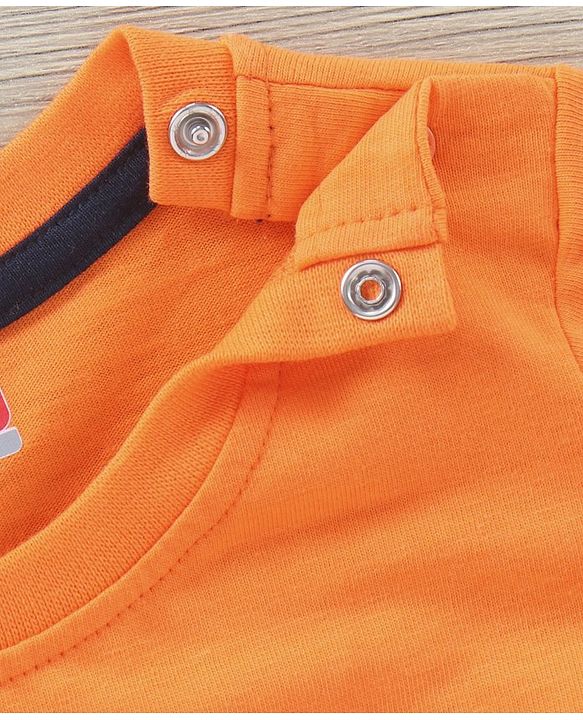 Babyhug Half Sleeves Tee and Shorts Set Text Print - Orange Navy
