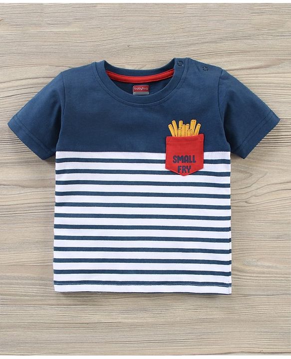Babyhug Cotton Knit Half Sleeves T-Shirt & Denim Shorts Stripes - Blue White