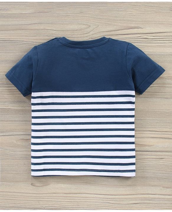 Babyhug Cotton Knit Half Sleeves T-Shirt & Denim Shorts Stripes - Blue White