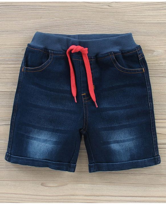 Babyhug Cotton Knit Half Sleeves T-Shirt & Denim Shorts Stripes - Blue White
