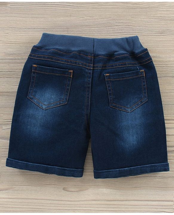 Babyhug Cotton Knit Half Sleeves T-Shirt & Denim Shorts Stripes - Blue White