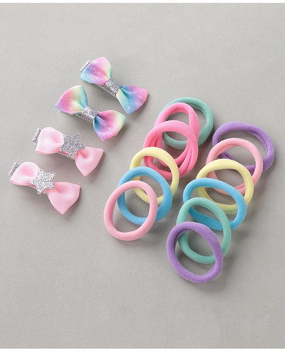 Babyhug Free Size Hair Clips & Bands Set - Multicolor