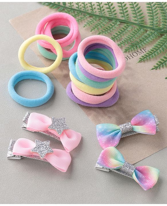 Babyhug Free Size Hair Clips & Bands Set - Multicolor