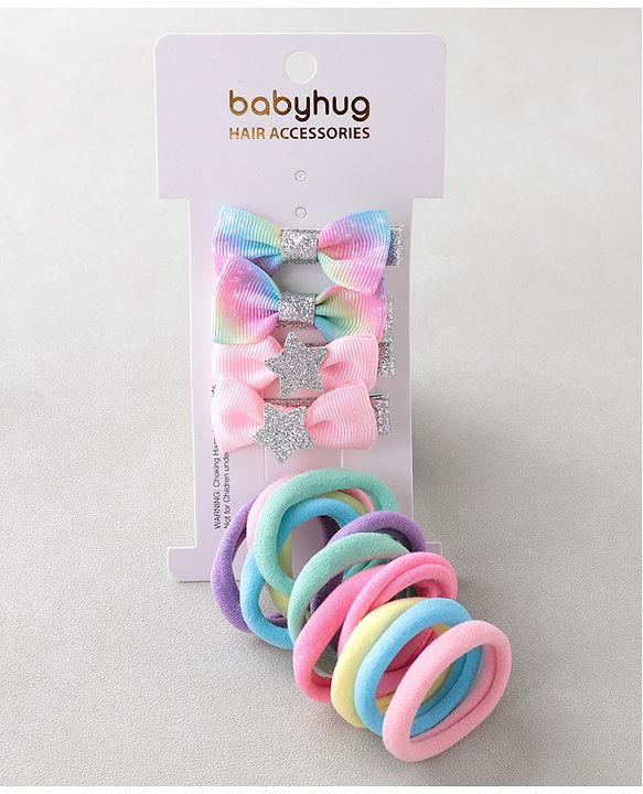 Babyhug Free Size Hair Clips & Bands Set - Multicolor