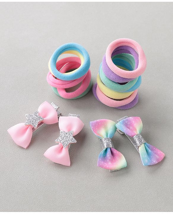 Babyhug Free Size Hair Clips & Bands Set - Multicolor