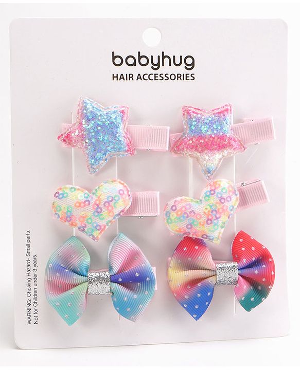 Babyhug Hair Pins And Clips Pack of 6 - Multicolor