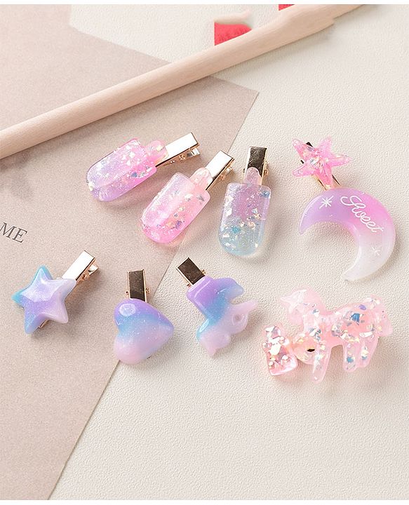 Babyhug Hair Pins And Clips Free Size Pack of 8 - Multicolor