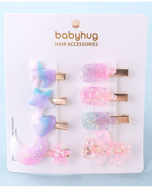 Babyhug Hair Pins And Clips Free Size Pack of 8 - Multicolor