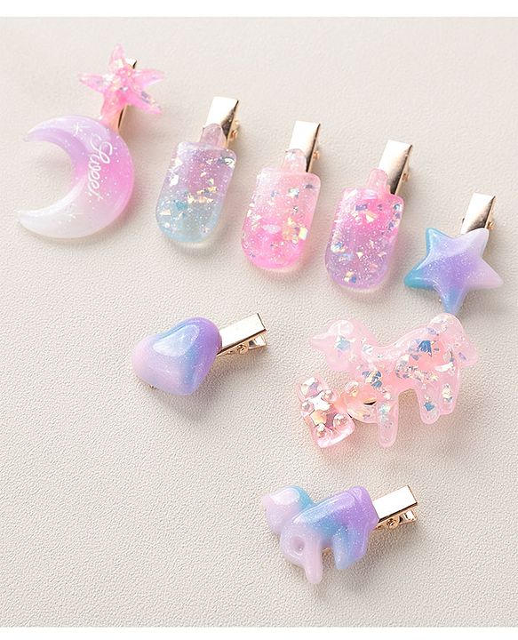 Babyhug Hair Pins And Clips Free Size Pack of 8 - Multicolor