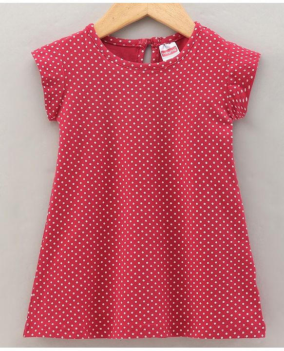 Babyhug Cotton Lycra Short Sleeves Nighty Polka Dot Print - Pink