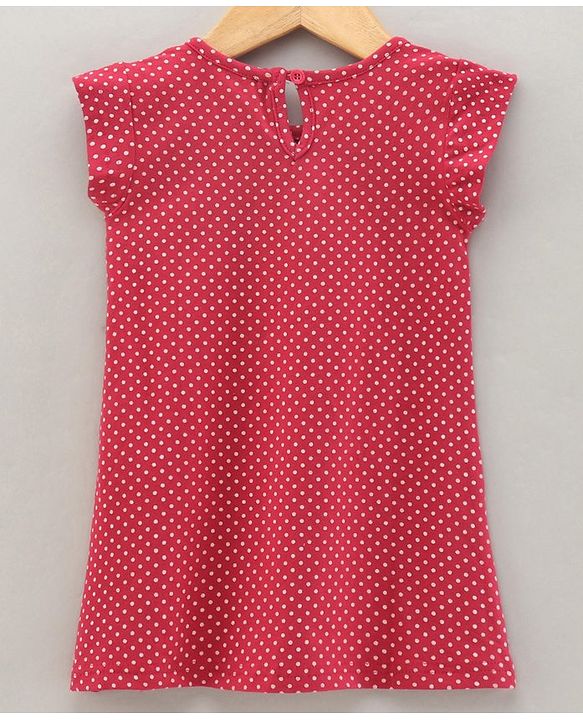 Babyhug Cotton Lycra Short Sleeves Nighty Polka Dot Print - Pink