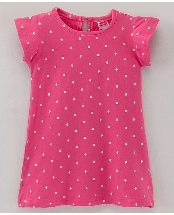 Babyhug Cotton Knit Half Sleeves Polka Dots Print Nighty - Pink