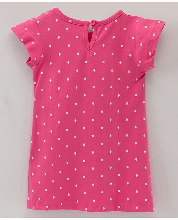 Babyhug Cotton Knit Half Sleeves Polka Dots Print Nighty - Pink