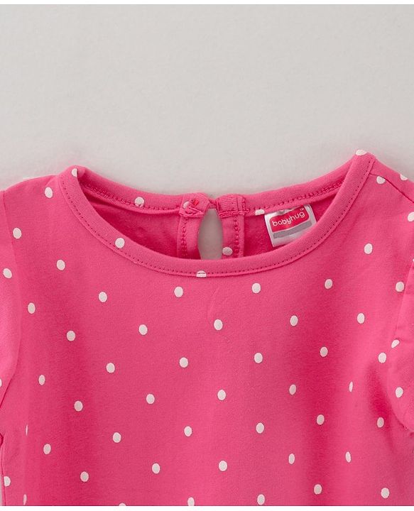 Babyhug Cotton Knit Half Sleeves Polka Dots Print Nighty - Pink